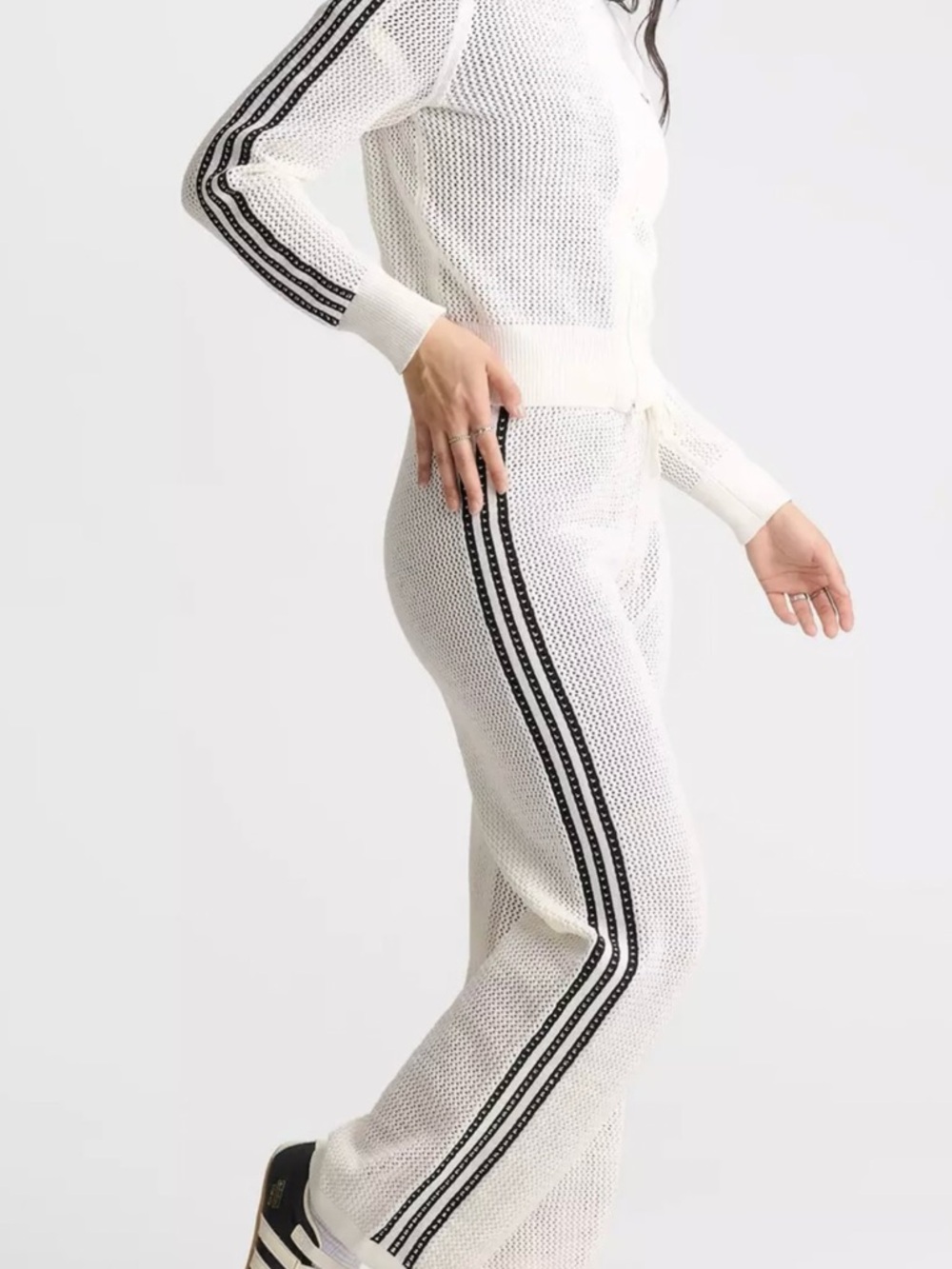 adidas White Mesh Zip Jacket and Shorts with Black Stripes - Picture 3 of 3